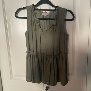LOFT Sage Green Ruffled Sleeveless Blouse